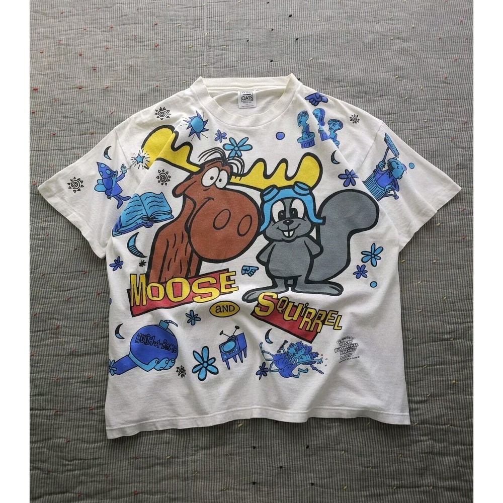 Vintage 1990s Rocky And Bullwinkle And Friends‎ Show AOP T-shirt Wild Oats XL - Picture 14 of 14